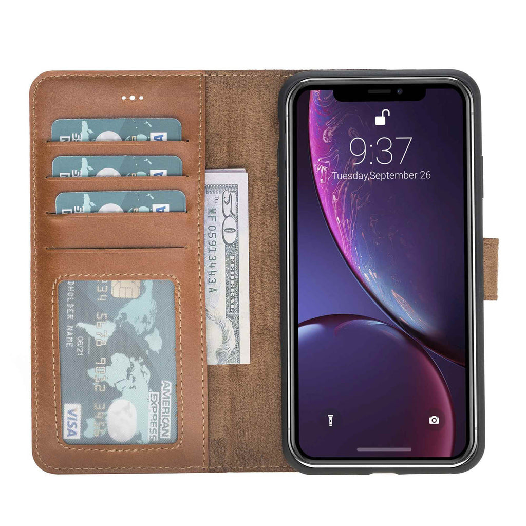 iPhone XS Max Russet Leather Detachable 2-in-1 Wallet Case with Card Holder - Hardiston - 1