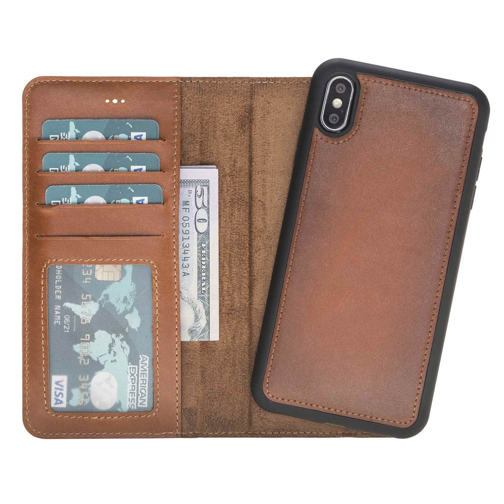 iPhone XS Max Russet Leather Detachable 2-in-1 Wallet Case with Card Holder - Hardiston - 2