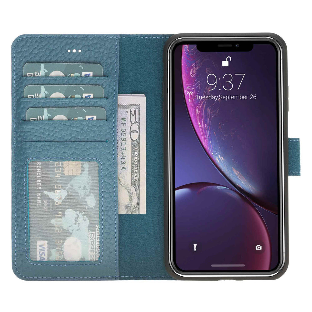 iPhone XS Max Turquoise Leather Detachable 2-in-1 Wallet Case with Card Holder - Hardiston - 1