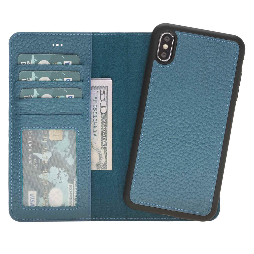 iPhone XS Max Turquoise Leather Detachable 2-in-1 Wallet Case with Card Holder - Hardiston - 2