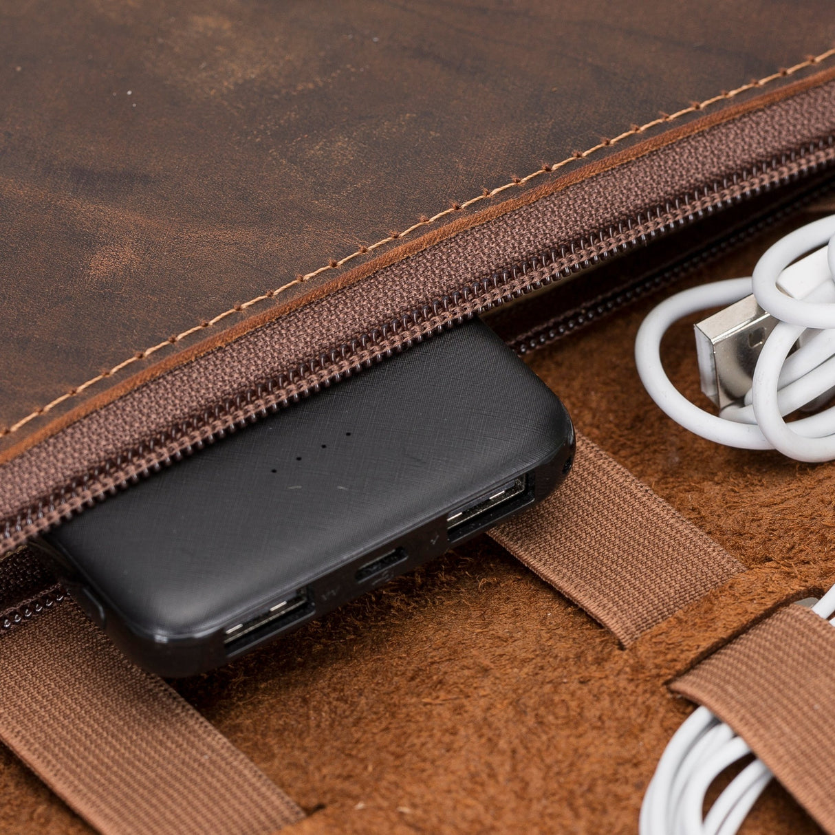 Leather Cable Organizer & Charger Pouch by Hardiston - premium Cable Organizers