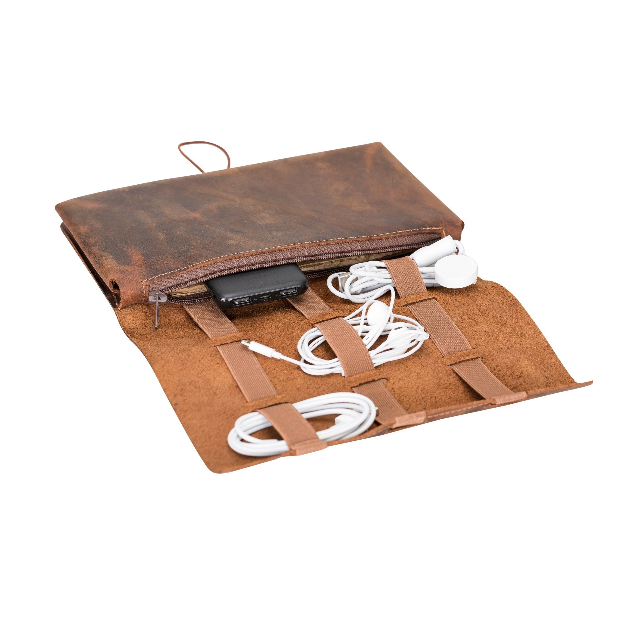 Roll-Up Leather Cable & Tech Organizer | Hardiston